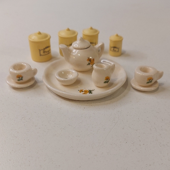 Source Unknown | Other | Miniature Doll House Tea Set With Kitchen ...